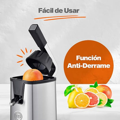 Hukën x MasterChef | Exprimidor Eléctrico de Cítricos CITRUSMAX 200W | Exprimidor de Naranjas y Limones | 2 Conos Dual-Press | Filtro Ajustable | Antiderrame | Acero Inoxidable