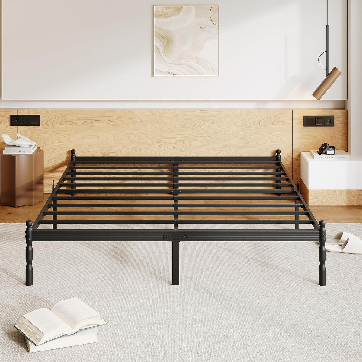 ZIYOO - Marco de Cama de Plataforma de Metal tamaño King de 14 Pulgadas con Estilo clásico, tapón Deslizante de colchón, Listones de Acero Resistentes de 1500 Libras, no Necesita somier, sin Ruido