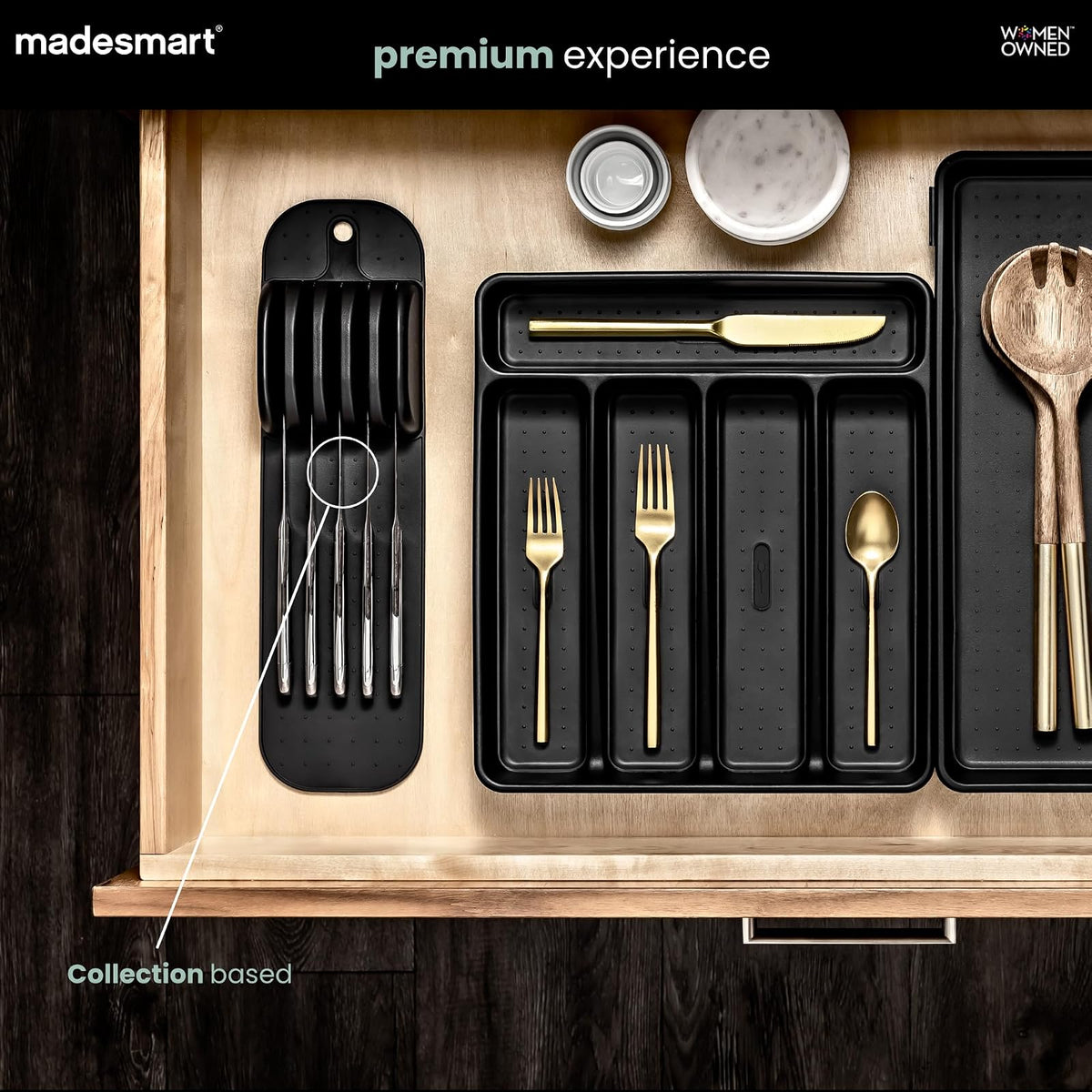 Madesmart Antimicrobial Classic - Alfombrilla de cuchillo grande de agarre suave, cajón antideslizante, organización del hogar de larga duración, certificado por la EPA, carbono premium
