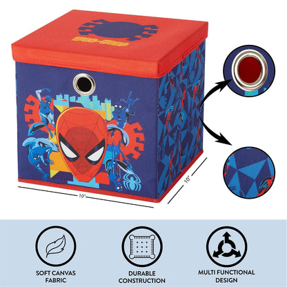 Idea Nuova Marvel Spiderman cubeta de almacenamiento plegable de tela, contenedor organizador de 10 pulgadas con tapa para recámara, sala de juegos y clóset