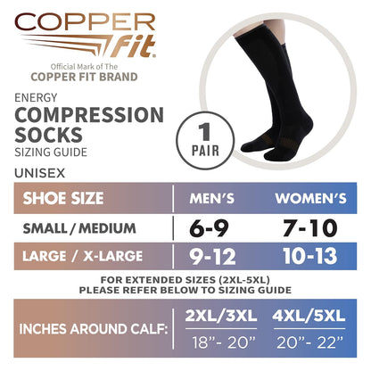 Copper Fit Calcetines de compresión unisex 2.0 fáciles de poner y quitar hasta la rodilla