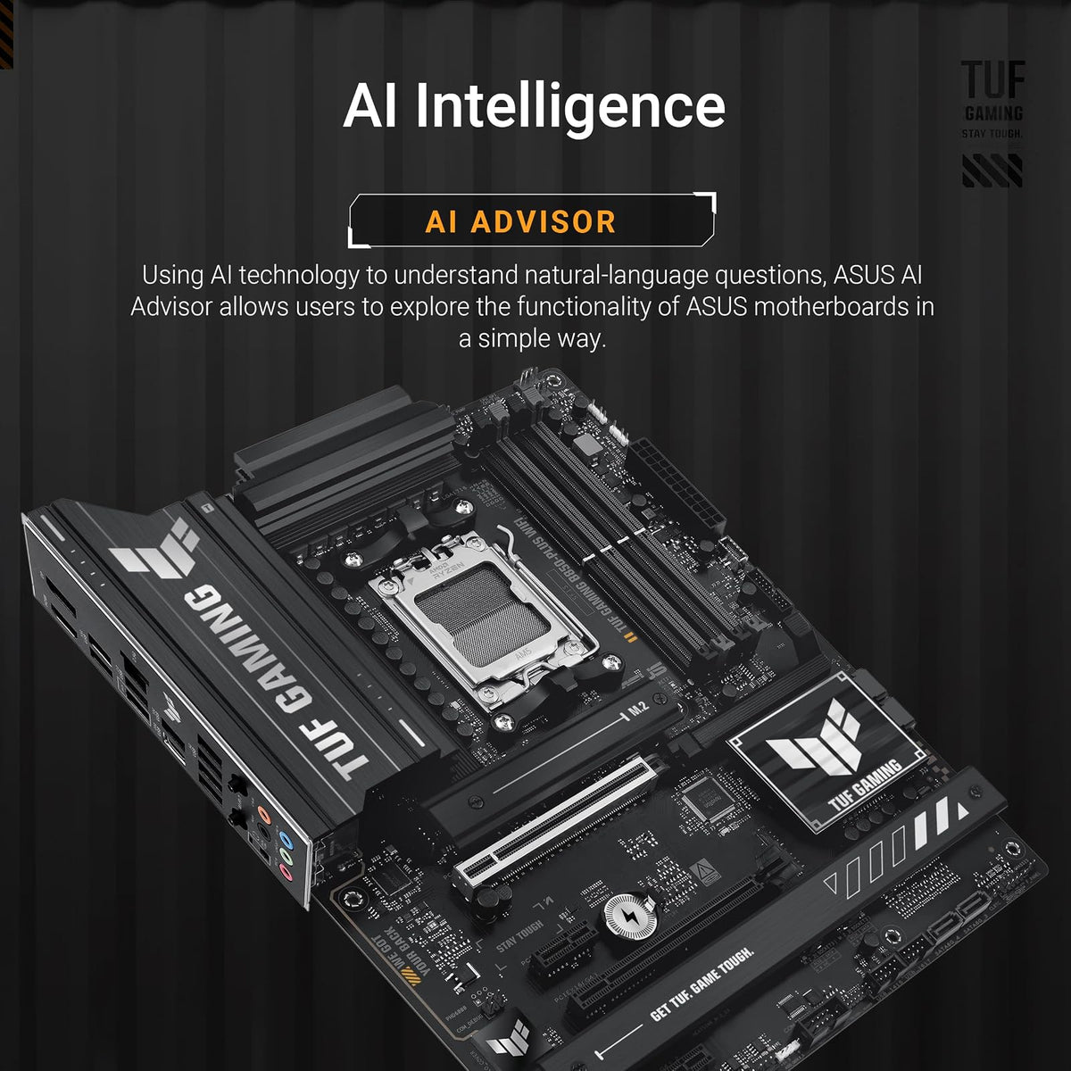 ASUS TUF Gaming B850-PLUS WiFi Tarjeta Madre AMD WiFi 7 para PC Gamer FPS | ATX, AMD AM5, PCIe 5.0 x16, VRM 14+2+1 (80A), 3 ranuras M.2 (1 PCIe 5.0), WiFi 7, LAN 2.5Gb, USB-C 20Gbps, DDR5 8000+ (OC)