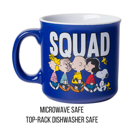 Silver Buffalo PEA429E1 Peanuts Squad - Taza de cerámica para caravana, 20 onzas, color negro