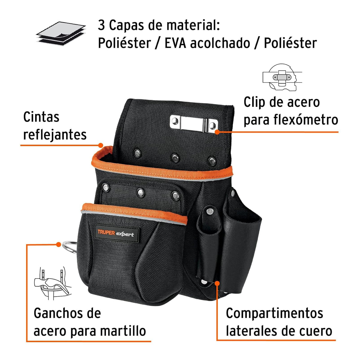 Truper Expert POHE-6NX Porta herramientas de poliéster 6 compartimentos lavable