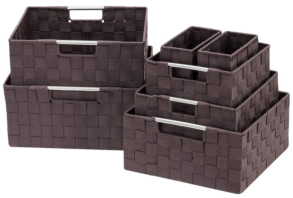 Sorbus Storage Baskets for Organizing (Set of 7), Mesh Hand-Woven Design, Linen Closet Organizers and Storage, Organizer Storage Baskets for Shelves, Variety Pack Organizers and Storage (Chocolate)