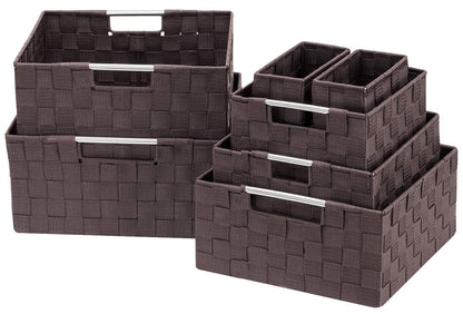 Sorbus Storage Baskets for Organizing (Set of 7), Mesh Hand-Woven Design, Linen Closet Organizers and Storage, Organizer Storage Baskets for Shelves, Variety Pack Organizers and Storage (Chocolate)
