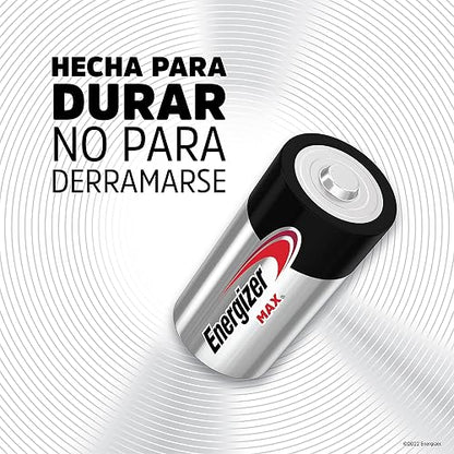 Energizer - Pilas Alcalinas C, MAX, 1.5V, Paquete de 2 | Vida útil hasta 10 años sin uso, para radios, linternas y juguetes tamaño C, diseño anti-fugas