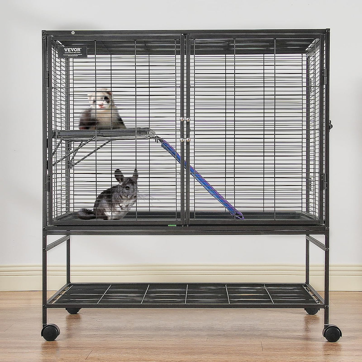 VEVOR Jaula de hurón de Metal rodante de 39 Pulgadas, Jaula Grande de 2 Niveles, Jaula de Animales pequeños con rampas y Bandeja, fácil de Instalar para Ratones de Mascotas, hámster, Conejillo de