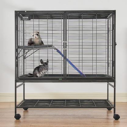 VEVOR Jaula de hurón de Metal rodante de 39 Pulgadas, Jaula Grande de 2 Niveles, Jaula de Animales pequeños con rampas y Bandeja, fácil de Instalar para Ratones de Mascotas, hámster, Conejillo de