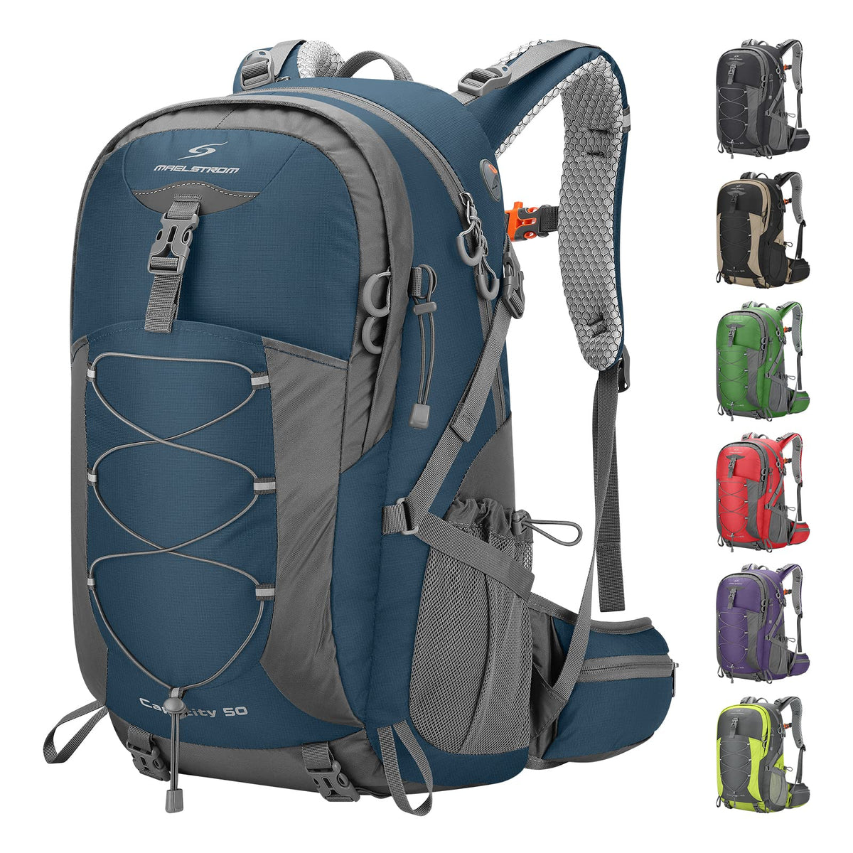 Maelstrom Mochila Senderismo Liviana, Mochila Camping con Cubierta Lluvia | Nailon anti desgarro agua, separación seco húmedo, bolsillos, silbato emergencia. Ideal hombre, mujer, senderismo