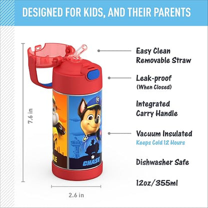 THERMOS FUNTAINER Botella de acero inoxidable con aislamiento al vacío para niños, 12 onzas, azul Paw Patrol