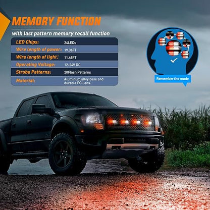 Nilight - 4 luces LED estroboscópicas de 12 V, 24 V, función de sincronización, color rojo, blanco, 24 LED, luces de advertencia de peligro de emergencia con driver de cable duro o enchufe de