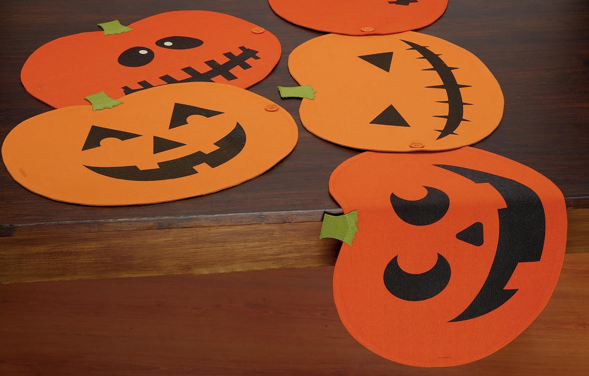 DII - Decoración de Mesa para Fiesta de Halloween, Tela de algodón Reutilizable y Lavable a máquina, Juego de Caminos de Mesa/manteles Individuales, Jack o Lantern, 4 Piezas