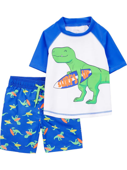 Carter's Simple Joys Traje de Baño Rashguard 2 Piezas con Protección Solar UPF 50+ para Niños - Blue Dino - 3T