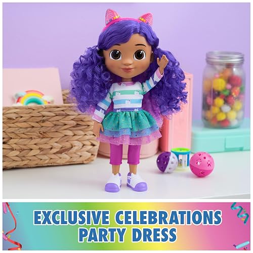 Gabby's Dollhouse, Sing & Celebrate Gabby Girl Muñeca, 13 Pulgadas de Alto con Efectos de Sonido y Orejas de Gato Reversibles, Juguetes para niños para niñas y niños a Partir de 3 años
