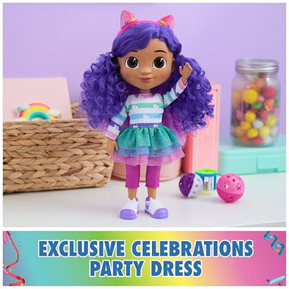 Gabby's Dollhouse, Sing & Celebrate Gabby Girl Muñeca, 13 Pulgadas de Alto con Efectos de Sonido y Orejas de Gato Reversibles, Juguetes para niños para niñas y niños a Partir de 3 años