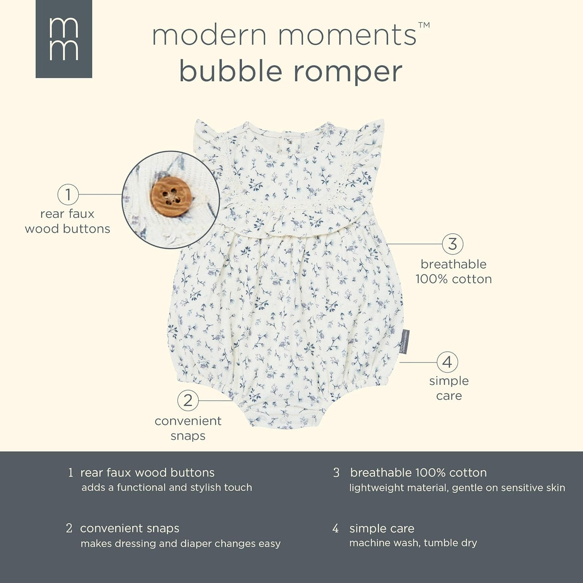 Modern Moments by Gerber Ruffle Bodice Bubble Romper Mameluco Bebé-Niñas