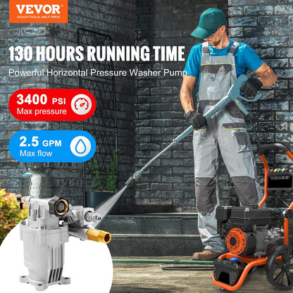 VEVOR Bomba de Lavado a presión, Eje Horizontal de 3/4 Pulgadas, 3400 PSI, 2.5 GPM, Kit de Bombas de Repuesto para Lavadora eléctrica, Bomba de Lavado de Piezas, Compatible con Honda, Simpson, RYOBI