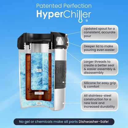 HyperChiller El original pero nuevo enfriador de café helado/bebidas patentado HC2SS de acero inoxidable listo en un minuto, reutilizable para té helado, vino, licores, alcohol, jugo, 12 onzas, acero