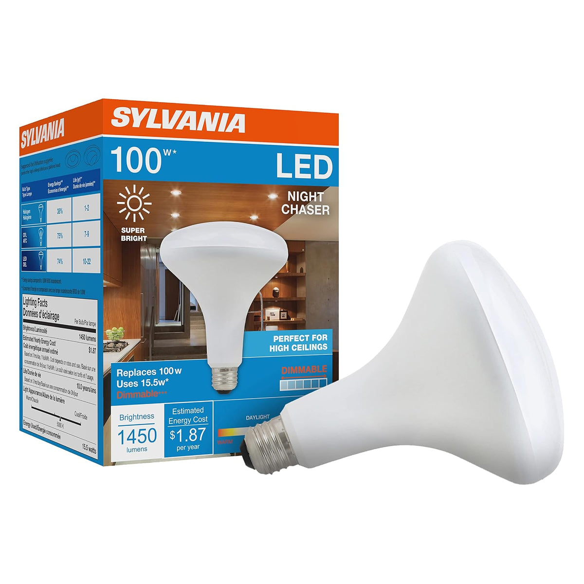 Sylvania Foco LED de Inundación BR40, 13 W (equivale a 85 W), 5000 K, Paquete de 2 - 1 Count (Pack of 1) - 100 W - Luz diurna