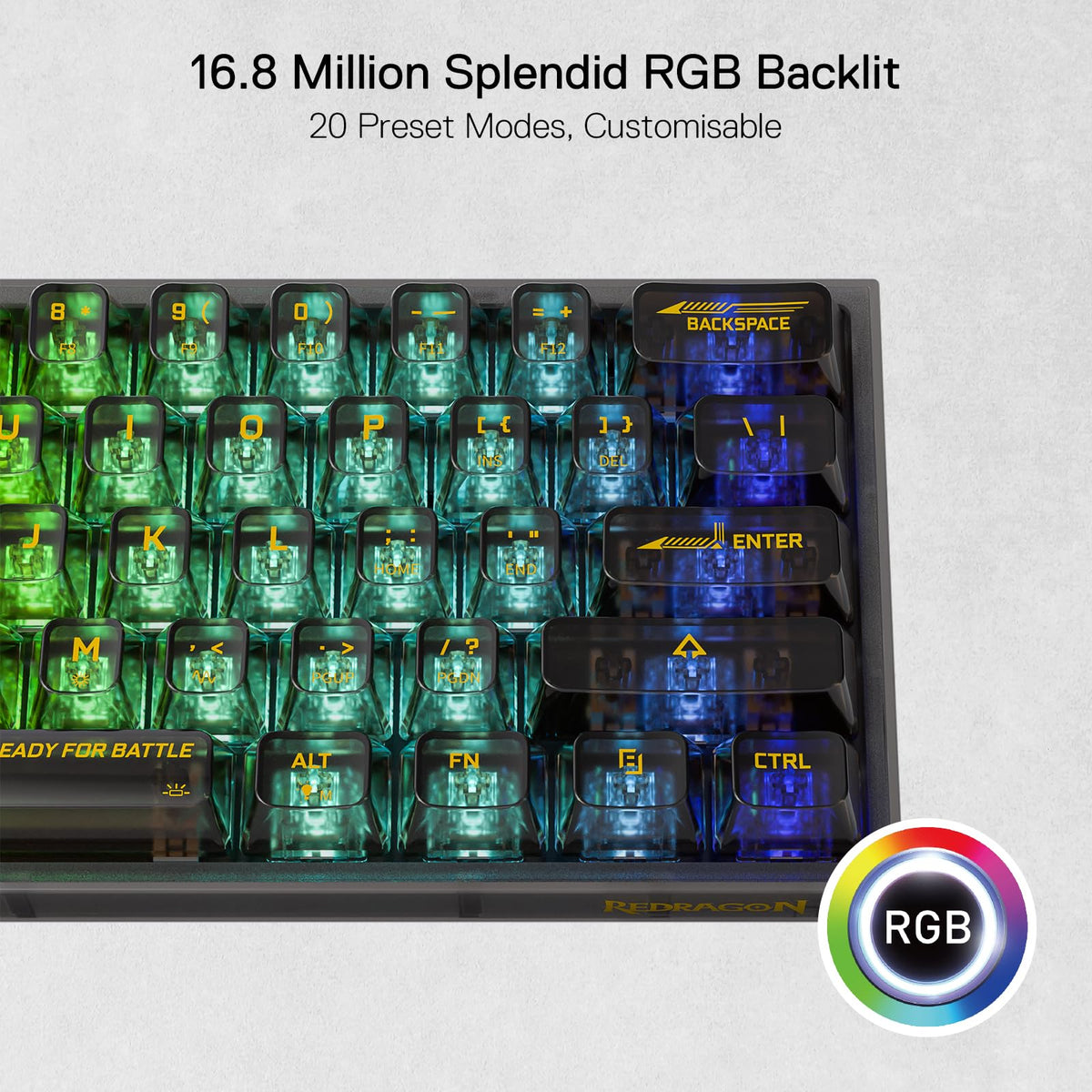 Redragon K617 SE 60% Teclado para Juegos RGB con Cable, Teclado mecánico Compacto y Transparente de 61 Teclas con Placa translúcida, Interruptor Lineal Personalizado, Compatible con Driver
