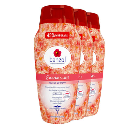 Benzal Wash Jabon Intimo Femenino, Durazno Esencias Suaves, Paquete de 3, 355ml