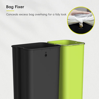 EKO EcoCasa - cubeta de basura de acero inoxidable de doble paso para reciclaje, cubeta de basura rectangular de cocina de 30 l+20 l, pedales y tapas independientes, cierre suave y resistente a las