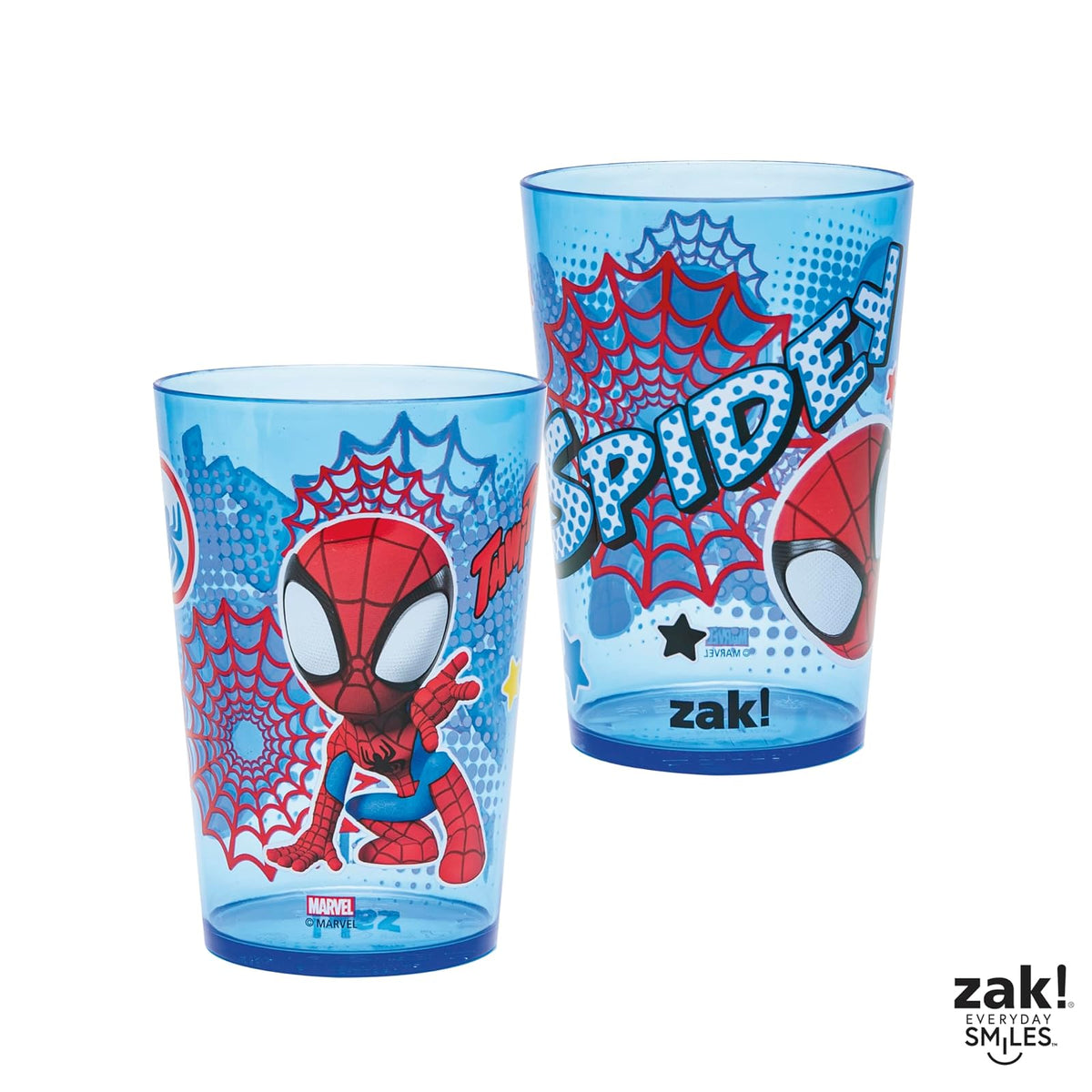 Zak Designs Marvel Spider-Man - Juego de vasos anidables para el hogar, vasos de plástico sin BPA de 14.5 onzas, paquete de 4 (Spidey and His Amazing Friends)