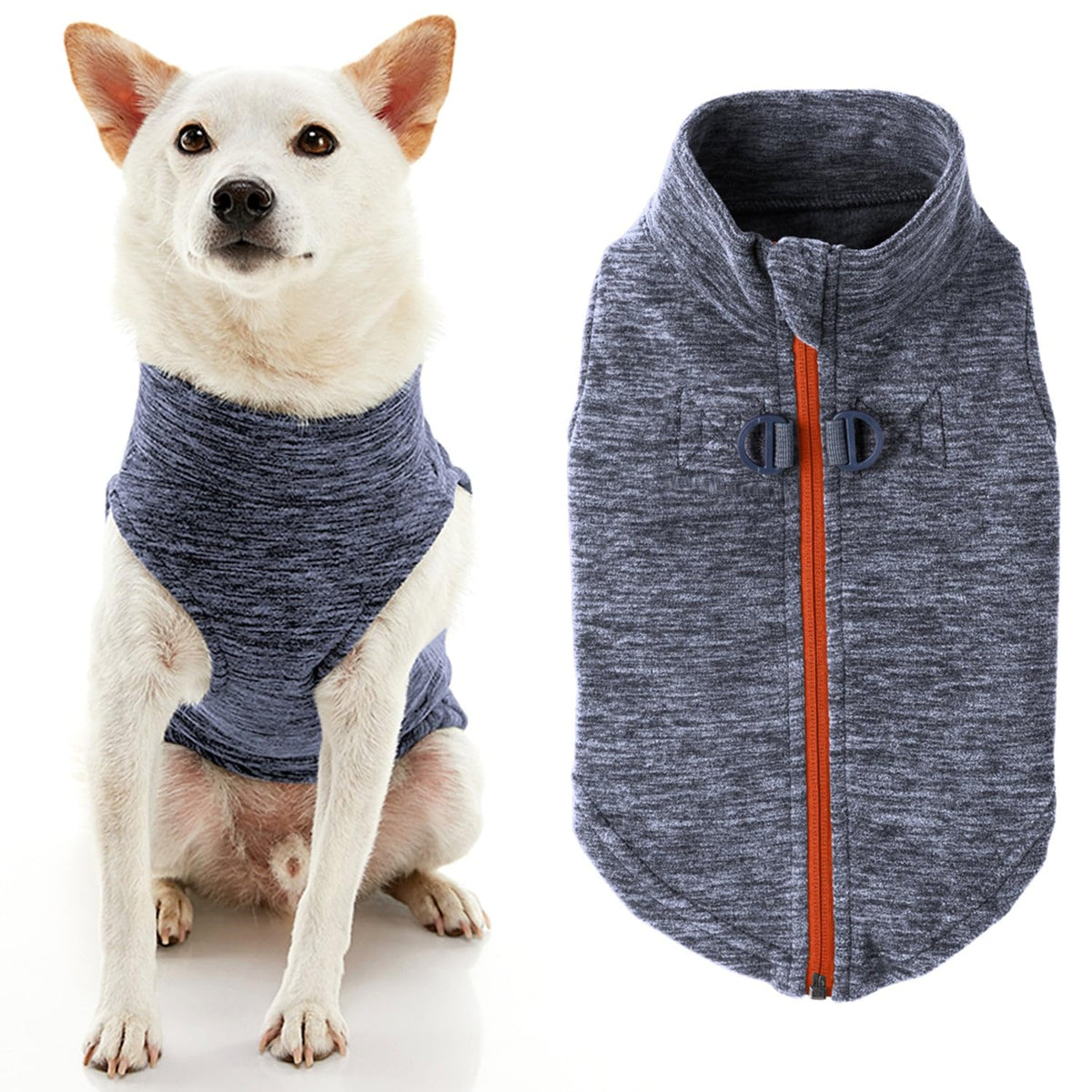 Gooby Suéter de Forro Polar con Cremallera para Perro - Large chest (~20") - Gris desteñido