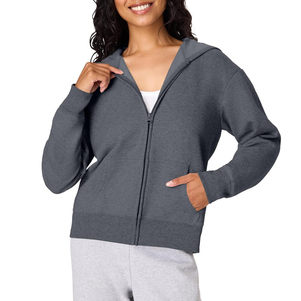 Hanes Sudadera con Capucha y Cierre Completo para Mujer - Pizarra combinado - 2XL