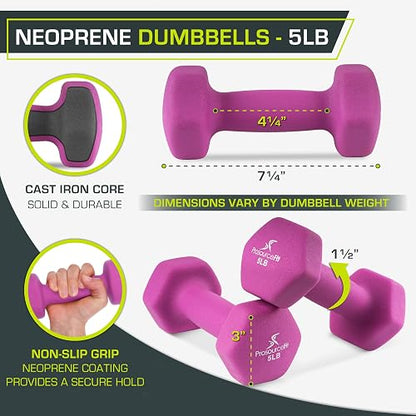 ProsourceFit Set of 2 Neoprene Dumbbell Coated for Non-Slip Grip, 1 lb-12 lb
