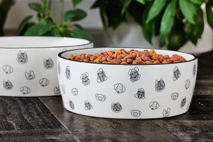 Pearhead Dog Faces - Cuenco para Mascotas, Plato de Agua y Comida para Perros, Accesorio para Perros dueños de Mascotas, cerámica, Gris y Blanco, Grande