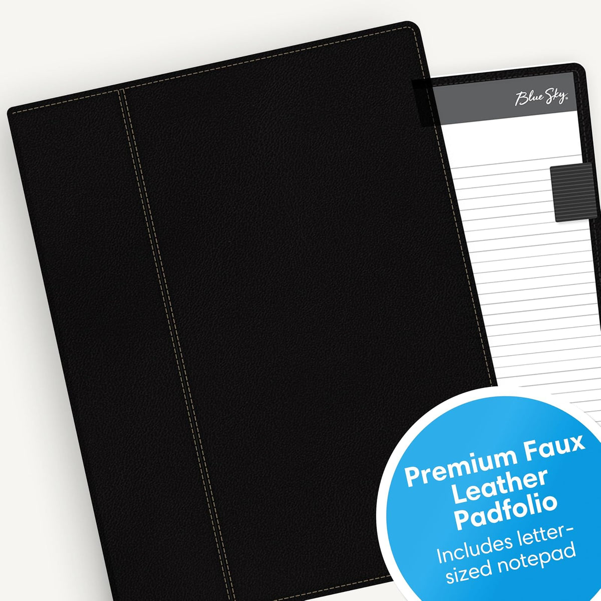 Cielo azul profesional piel Pad Folio, 24,1 x 30,5 cm Negro, Papel Bloc de notas incluido (14714)