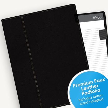 Cielo azul profesional piel Pad Folio, 24,1 x 30,5 cm Negro, Papel Bloc de notas incluido (14714)