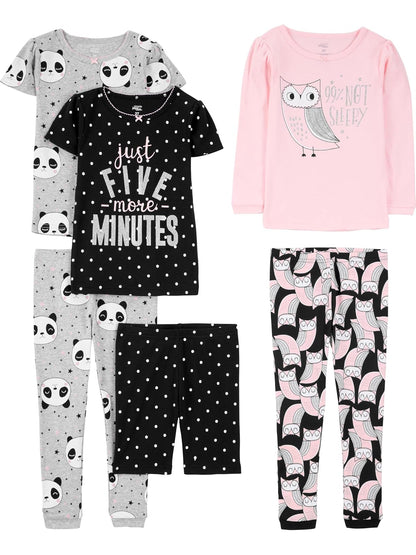 Simple Joys by Carter's Pijama 6 Piezas Ajuste Cómodo Niña - 2 Años - Owl - Panda - Dots