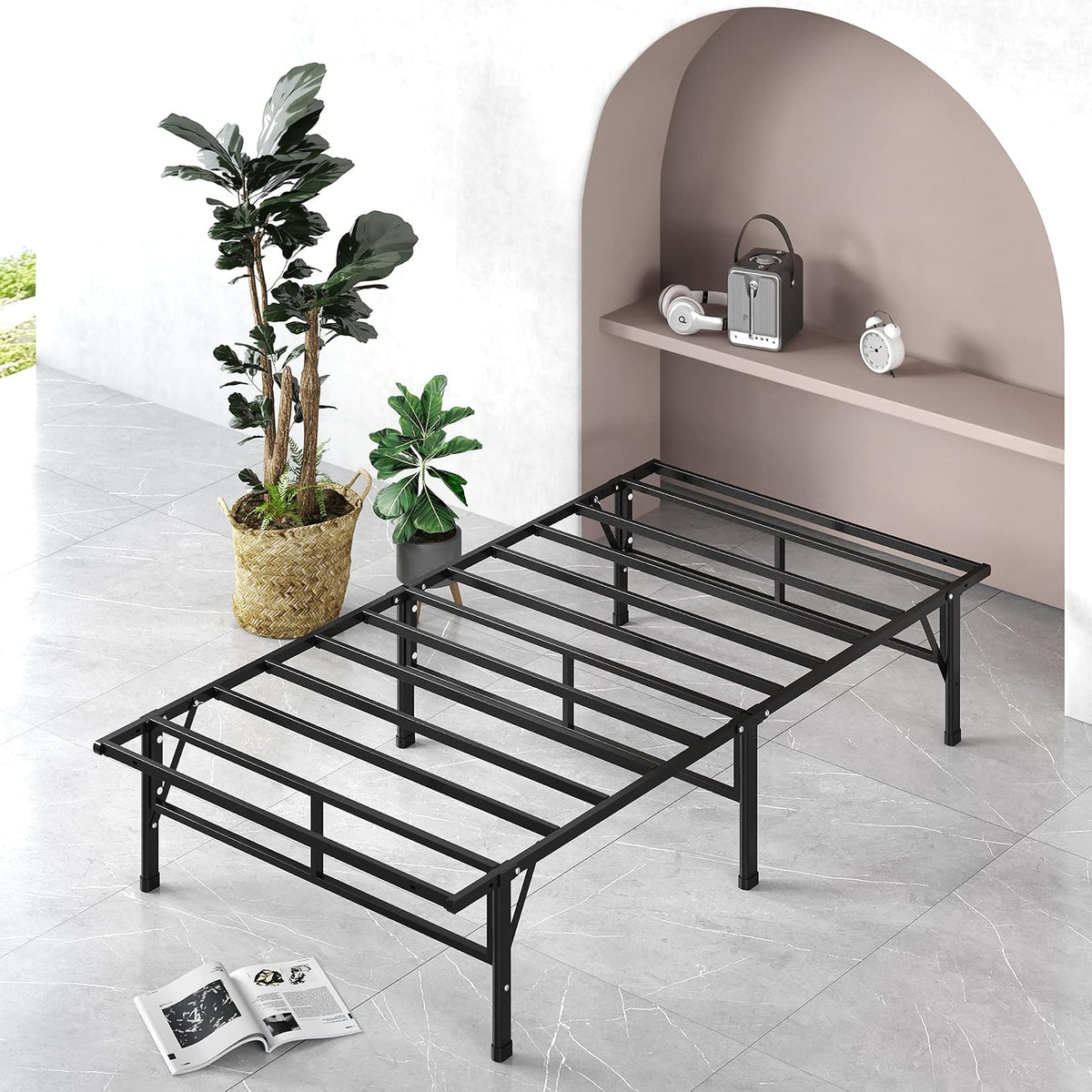 Zinus Smartbase Base de Cama Individual con Patas de Acero Antiderrapantes para Mayor Estabilidad y Resistencia en Caja, Fácil de Armar con Garantía de 5 Años