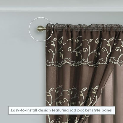 Elegant Comfort - Cortinas de Lujo Jacquard para Ventana, Juego de 2 Paneles con Cenefa adjunta y Respaldo Transparente de 54 x 84 Pulgadas, Cortinas victorianas con Bolsillo para Barra para Sala de
