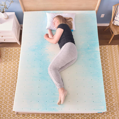 Linenspa - Colchoneta de Memory Foam con Gel y Diseño de Remolino - Sobrecolchón Refrescante de 5 cm - Topper para Colchón - Sensación Suave y Acolchada - Alivia Puntos de Presión - Individual
