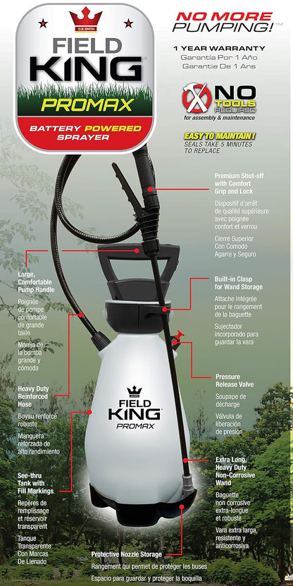 Field King 190571 - Pulverizador de batería de iones de litio con tecnología cero, 2 galones, color blanco