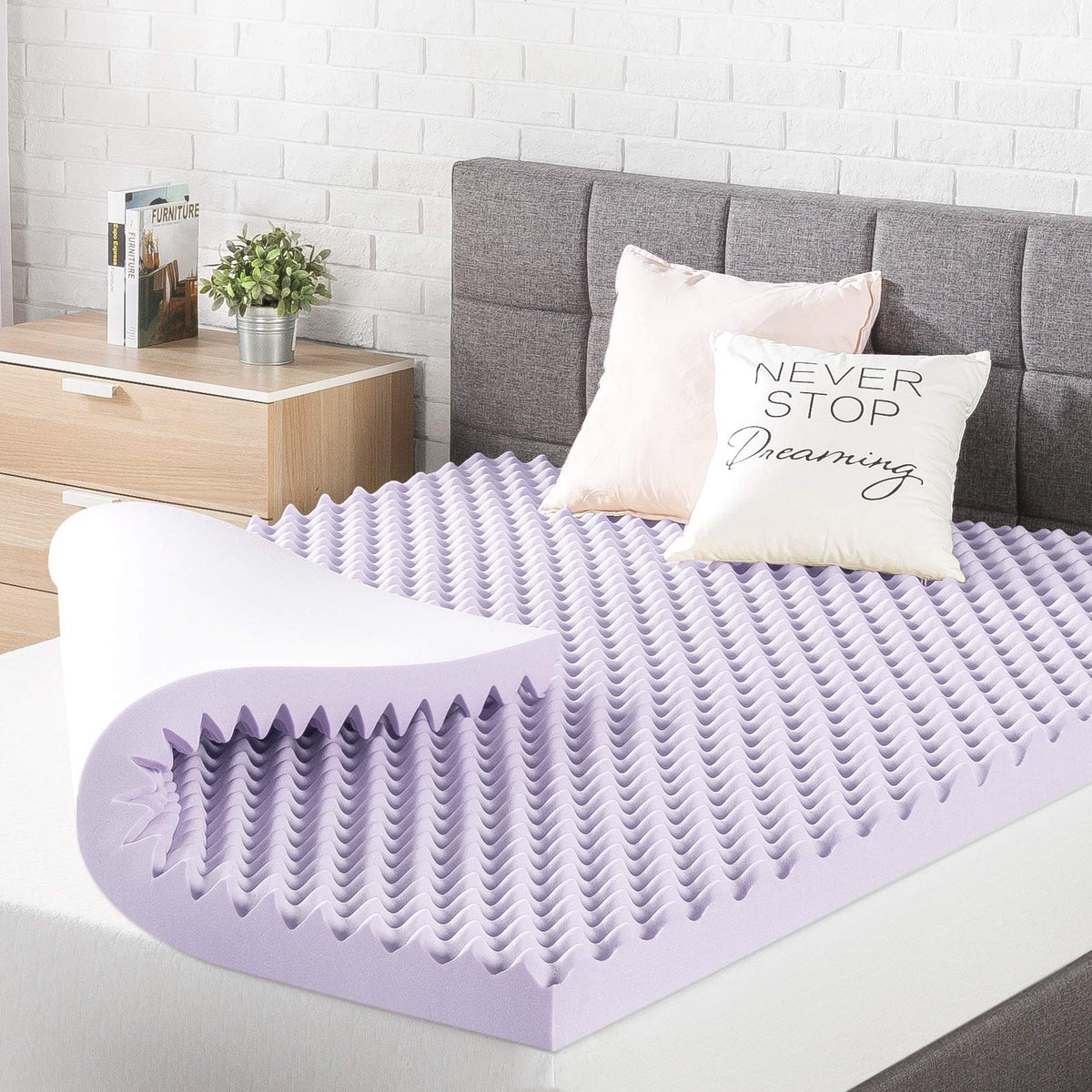 Best Price Mattress Cubrecolchón de Espuma viscoelástica con diseño de Caja de Huevos de 3 Pulgadas con infusión de Lavanda Relajante, Certificado CertiPUR-US, tamaño Individual XL