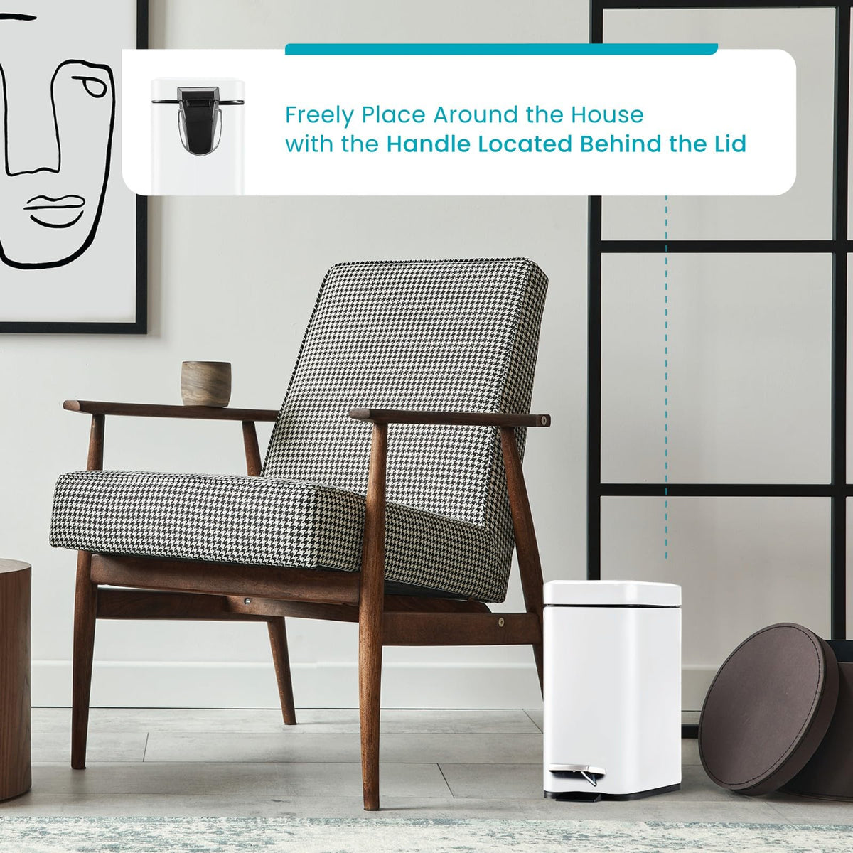 Home Zone Living - Juego de 2 cubos de basura pequeños de 1.3 galones, color blanco con tapa y pedal, papelera de acero inoxidable con diseño delgado para el hogar y la oficina, 5 litros