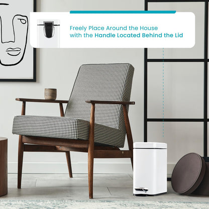 Home Zone Living - Juego de 2 cubos de basura pequeños de 1.3 galones, color blanco con tapa y pedal, papelera de acero inoxidable con diseño delgado para el hogar y la oficina, 5 litros