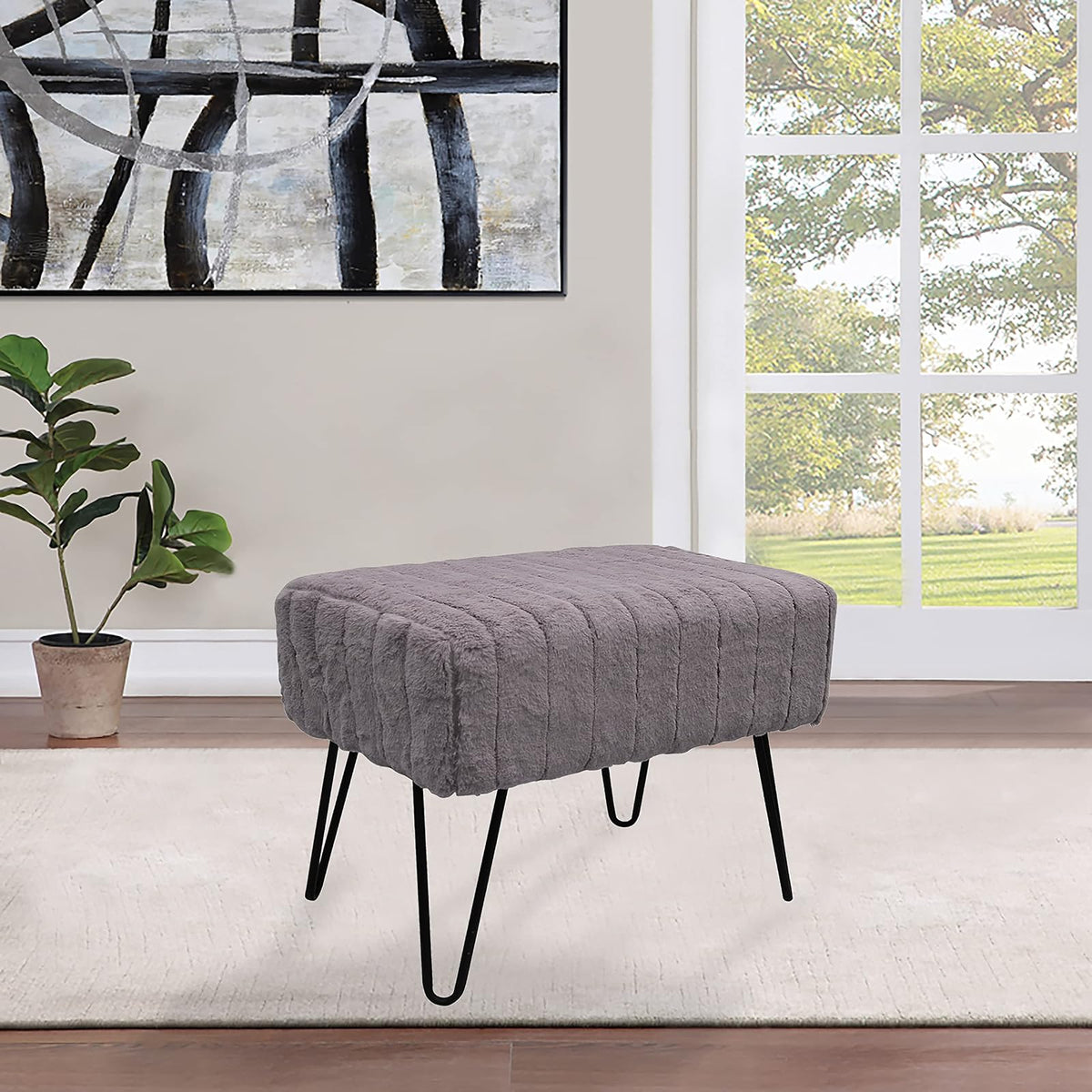 Home Soft Things Serenta - Banco otomano de Piel sintética, 48,26 x 33,02 x 43,18 cm, Moderno, Carbón, 19" x 13" x 17"