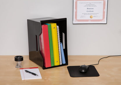 IRIS USA Paquete de 4 Cajas para Archivos de Escritorio, Negro | Organiza documentos, correo, revistas y artículos de oficina con almacenamiento portátil para hogar o escuela
