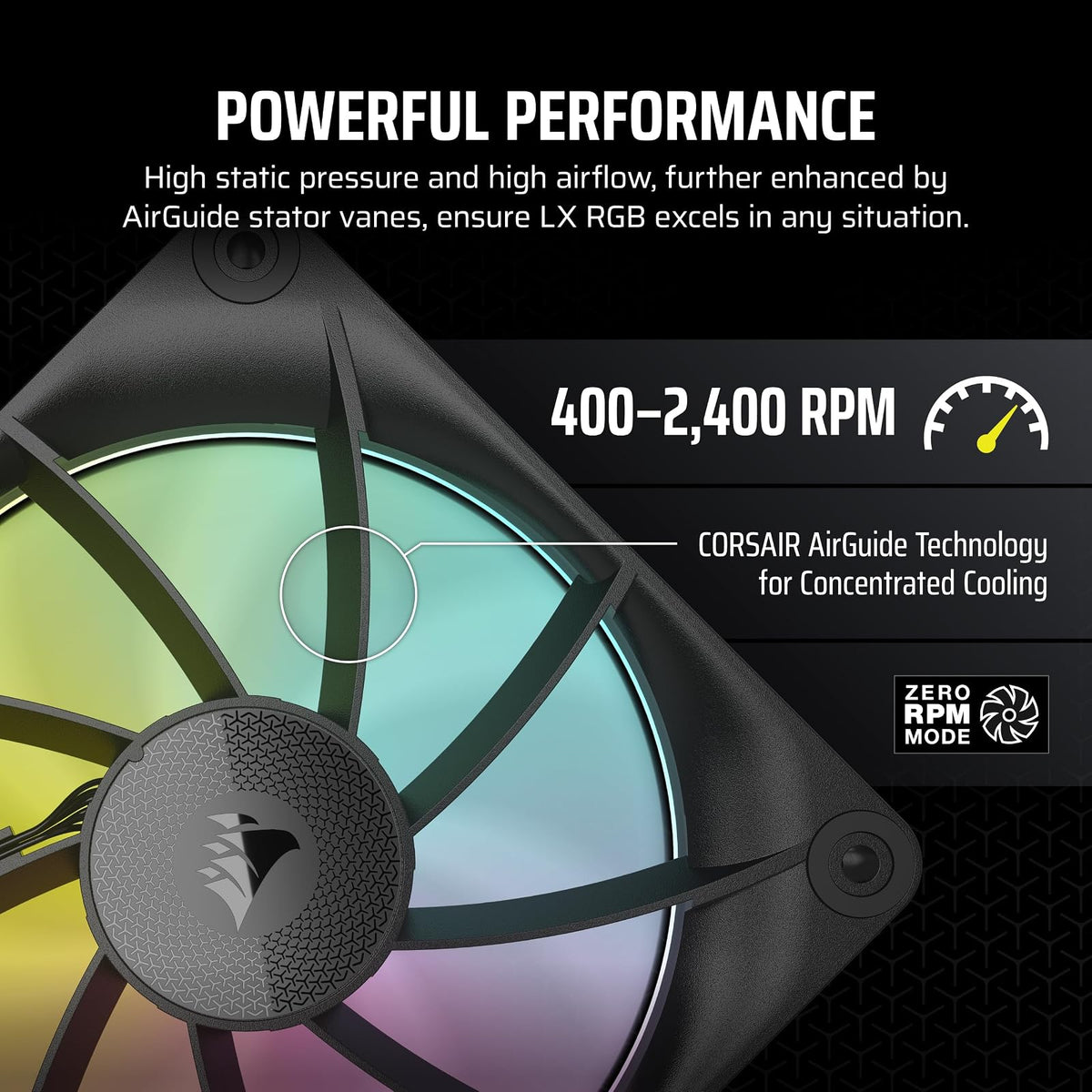 CORSAIR iCUE Link LX120 RGB 120 mm PWM Ventiladores – Paquete Triple – Bucles de luz dual – Incluye iCUE Link System Hub – Tecnología CORSAIR AirGuide – Negro
