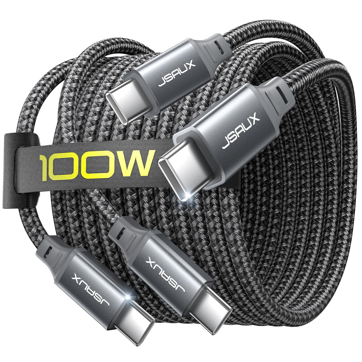 JSAUX Cable USB C a USB C de 100 W [2 unidades de 6.6 pies], cable de carga rápida tipo C compatible con iPhone 17/iPhone Air/iPhone 17 Pro/iPhone 17 Pro Max, iPhone 16/15 Series, Galaxy S/Note