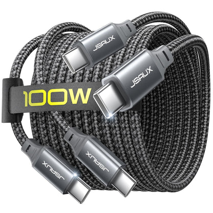 JSAUX Cable USB C a USB C de 100 W [2 unidades de 6.6 pies], cable de carga rápida tipo C compatible con iPhone 17/iPhone Air/iPhone 17 Pro/iPhone 17 Pro Max, iPhone 16/15 Series, Galaxy S/Note