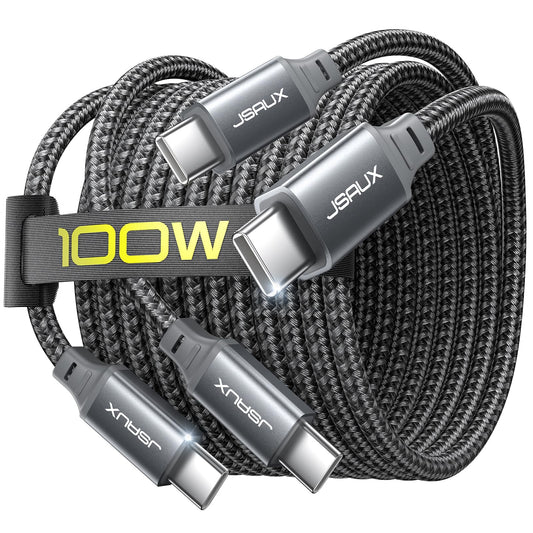 JSAUX Cable USB C a USB C de 100 W [2 unidades de 6.6 pies], cable de carga rápida tipo C compatible con iPhone 17/iPhone Air/iPhone 17 Pro/iPhone 17 Pro Max, iPhone 16/15 Series, Galaxy S/Note