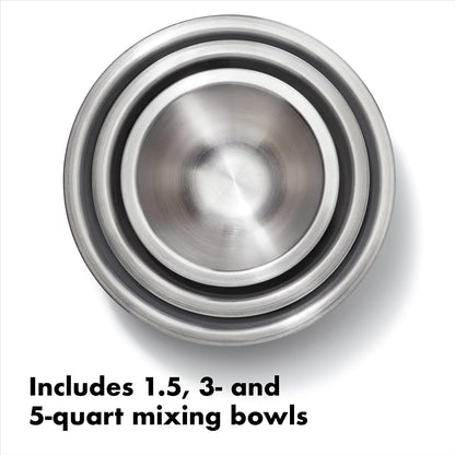 OXO Good Grips Set de 3 tazones para mezclar, de acero inoxidable, blanco