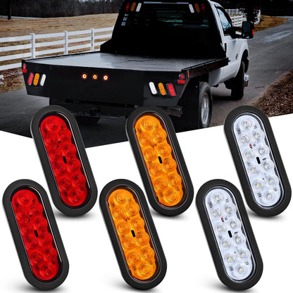 Nilight - Luz trasera ovalada de 6inch, 6 unidades, rojo, ámbar blanco 10 LED ojales de montaje empotrado, IP67, señales de giro de freno impermeables, luces de marcha atrás 2 años de garantía, TL-28